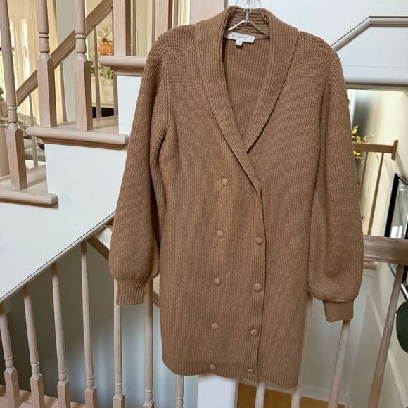 Anthropologie Flat White Sweater Ribbed Knit Mini Cardigan Sweater Camel Dress M - Picture 2 of 10